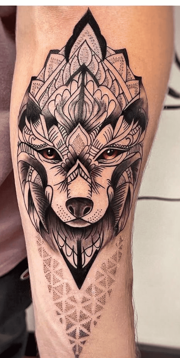 Geometric Wolf Tattoo Portrait